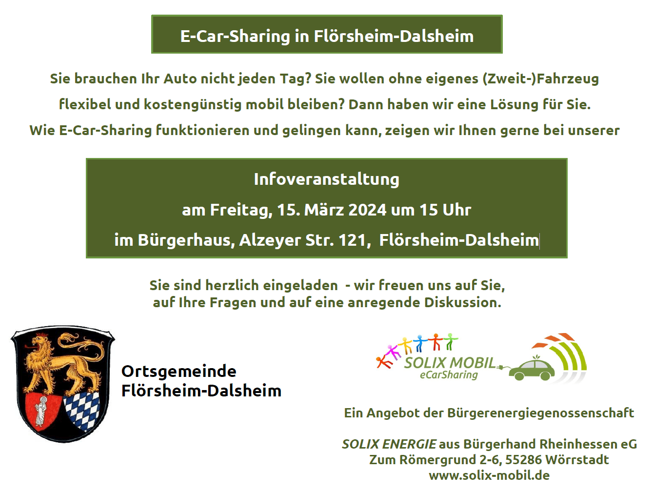 Plakat Flörsheim-Dalsheim, 15.03.2024 Infoveranstaltung eCarSharing